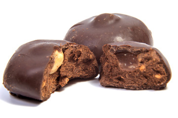 Chocolate candies isolated on white background.