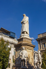 Monument of Leonardo da Vinci by sculptor Pietro Magni, Milan, Italy