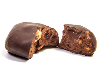 Chocolate candies isolated on white background.