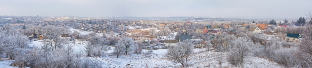 Town in winter frost
