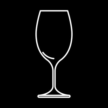 Icon wine glass white contour on black background of vector illustration