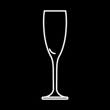 Icon glass of champagne white contour on black background of vector illustration