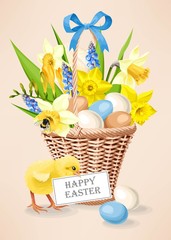 Illustration of a basket with eggs