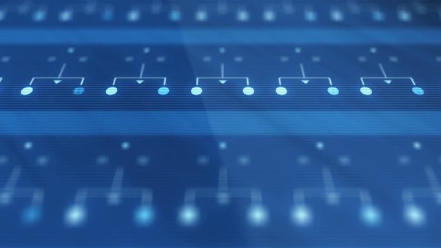 Closeup of Blue Network Server Farm Lights Blinking