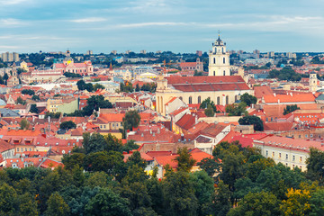 Fototapeta premium Aerial view over Old town from Castle Hill and Gediminas Tower, Vilnius, Lithuania, Baltic states.