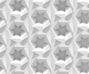 White shaded abstract geometric pattern. Origami paper style. 3D rendering background.