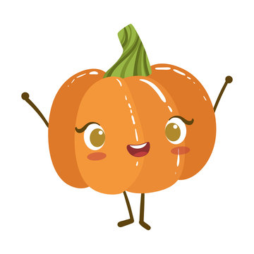 Pumpkin Cute Anime Humanized Smiling Cartoon Vegetable Food Character Emoji Vector Illustration