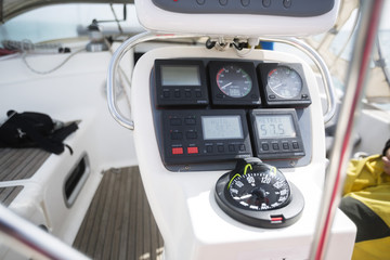 Compass On Dashboard Of Yacht