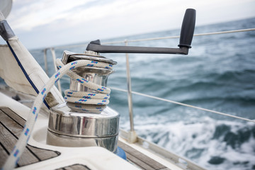 Closeup Of Rope On Yacht Winch