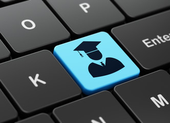 Education concept: Student on computer keyboard background