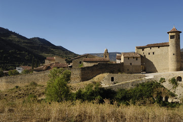 Fototapeta na wymiar Walls and Portal de Las Monjas, Mirambel, Maestrazgo, Castellon, Valencian Community