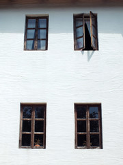 Vintage windows on a white wall background