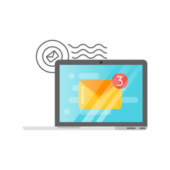 Vector flat style illustration of mail on laptop screen.