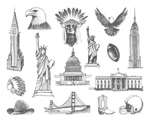 Sketches of symbols of the USA © Katsiar