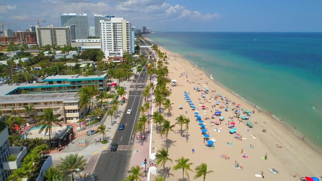 Aerial video crowded Fort Lauderdale Beach 4k 24p