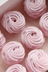 Pink homemade zephyr or marshmallow in the box