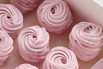 Pink homemade zephyr or marshmallow in the box