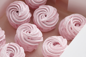Pink homemade zephyr or marshmallow in the box