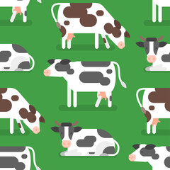Vector flat style seamless pattern with cow.