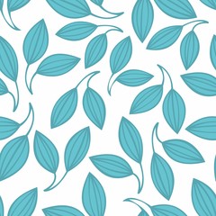 Blue leaves. Vector seamless pattern