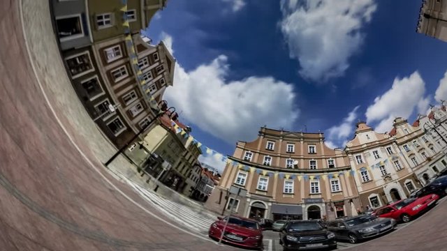Rabbit Hole Planet 360 Degree Holiday on Maket Square in Opole Vintage Buildings and Parking Impressive View Symbol of Time Which Flies Fast History