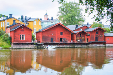 Fototapeta premium red wooden houses of Porvoo, Finland