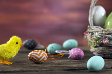 Easter theme. handmade Eggs  background, place for typography, 