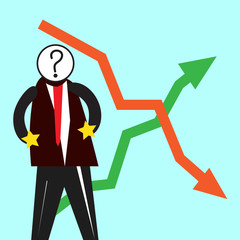 The Business Trade. The solution of the problem person. The scale of the chart rise and fall. Vector illustration.