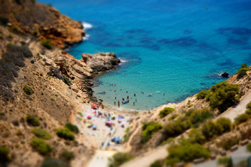 beach summer water lake sea people relax sunbath sun bright day rocks Spain 
