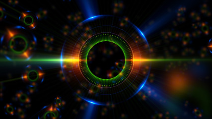 Abstract neon background. Shine swirling. Glowing spiral cover. .Bubbles elegant. Halo around. Power sparks data particle..Space tunnel. Glossy jellyfish. LED color ellipse. Glint glitter beam tech