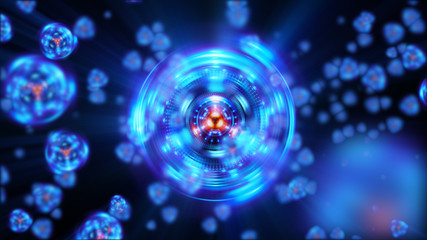 Abstract neon background. Shine swirling. Glowing spiral cover. .Bubbles elegant. Halo around. Power sparks data particle..Space tunnel. Glossy jellyfish. LED color ellipse. Glint glitter beam tech