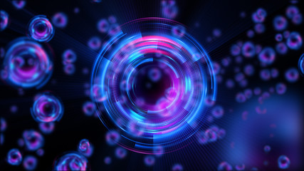 Abstract neon background. Shine swirling. Glowing spiral cover. .Bubbles elegant. Halo around. Power sparks data particle..Space tunnel. Glossy jellyfish. LED color ellipse. Glint glitter beam tech