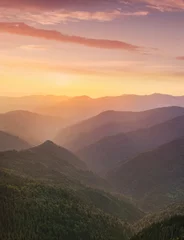 Fotobehang Hills lines in mountain valley during sunset. Natural summer mountain landscape.. © biletskiyevgeniy.com
