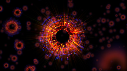 Abstract neon background. Shine swirling. Glowing spiral cover. .Bubbles elegant. Halo around. Power sparks data particle..Space tunnel. Glossy jellyfish. LED color ellipse. Glint glitter beam tech