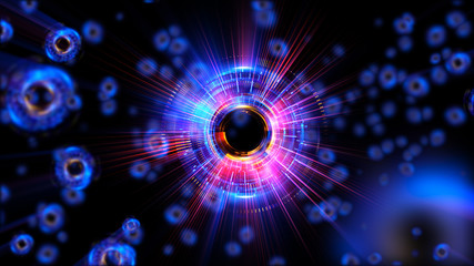 Abstract neon background. Shine swirling. Glowing spiral cover. .Bubbles elegant. Halo around. Power sparks data particle..Space tunnel. Glossy jellyfish. LED color ellipse. Glint glitter beam tech