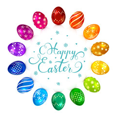 Circle of multicolored decorative Easter eggs