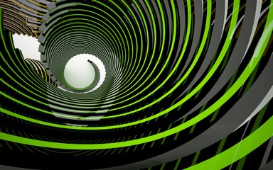 Obraz premium Abstract dynamic interior with black and colored gradient smooth objects. 3D illustration and rendering