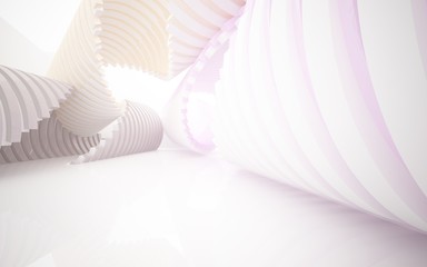 bstract white and brown interior multilevel public space with window. 3D illustration and rendering.