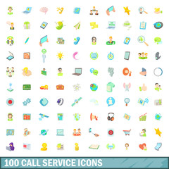 100 call service icons set, cartoon style