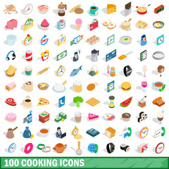 100 cooking icons set, isometric 3d style