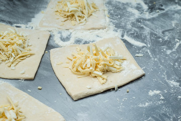 Preparing and making pie with cheese