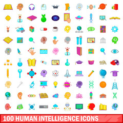 100 human intelligence icons set, cartoon style