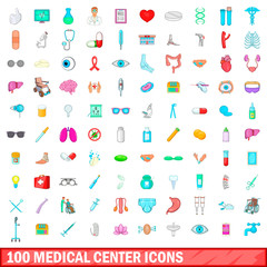100 medical center icons set, cartoon style