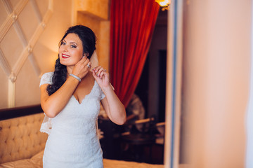 Fototapeta premium bride in hotel. Bridal morning.