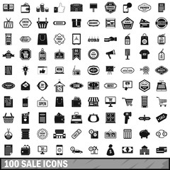 100 sale icons set, simple style 