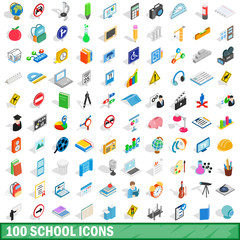 100 school icons set, isometric 3d style