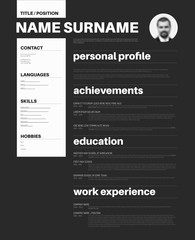 black and white cv / resume template with nice typography
