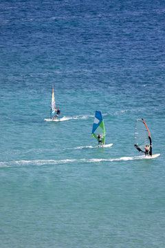 Windsurfing in Vassiliki bay, Lefkada island, Greece
