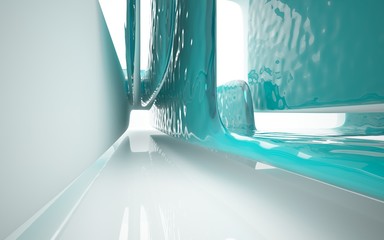 Abstract white and concrete interior  with glossy white lines. 3D illustration and rendering.