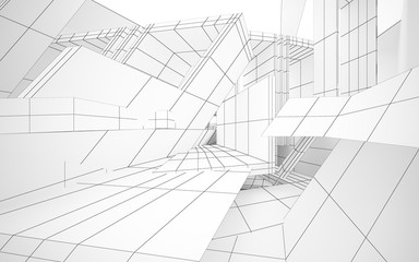 Abstract  concrete parametric interior with neon lighting. 3D illustration and rendering.